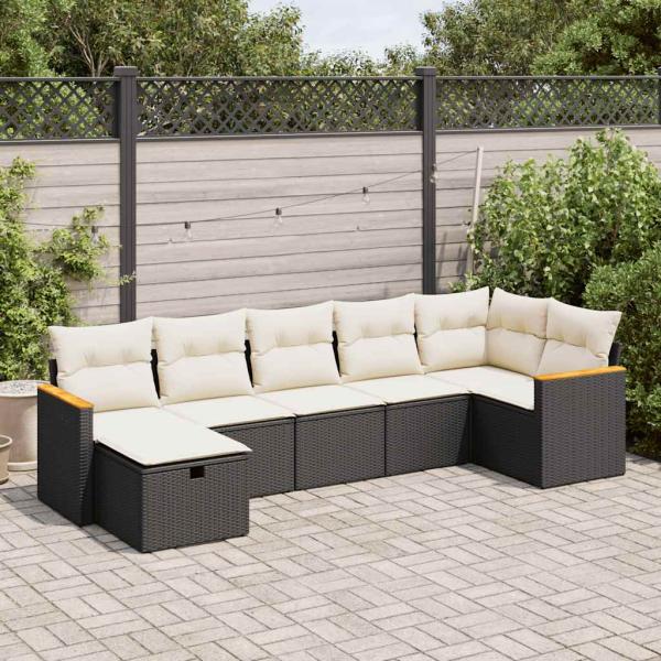 ARDEBO.de - 7-tlg. Garten-Sofagarnitur mit Kissen Schwarz Poly Rattan