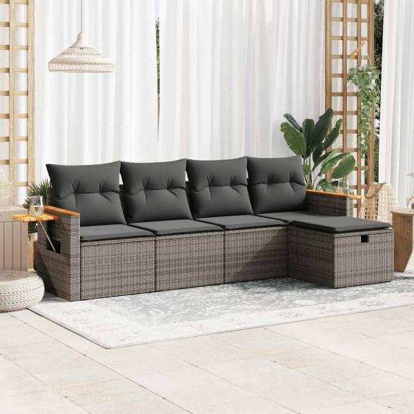 ARDEBO.de - 5-tlg. Garten-Sofagarnitur mit Kissen Grau Poly Rattan