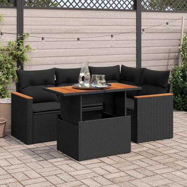 ARDEBO.de - 5tlg. Garten-Sofagarnitur mit Kissen Schwarz Poly Rattan Akazie