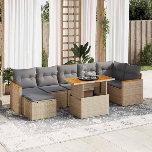 ARDEBO.de - 8-tlg. Garten-Sofagarnitur mit Kissen Beige Poly Rattan Akazie