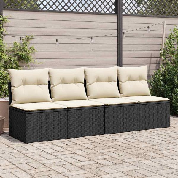 4-tlg. Garten-Sofagarnitur mit Kissen Schwarz Poly Rattan
