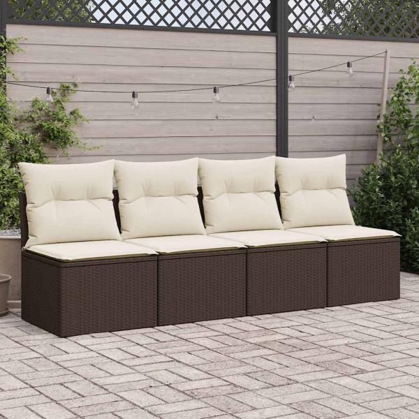 4-tlg. Garten-Sofagarnitur mit Kissen Braun Poly Rattan Akazie