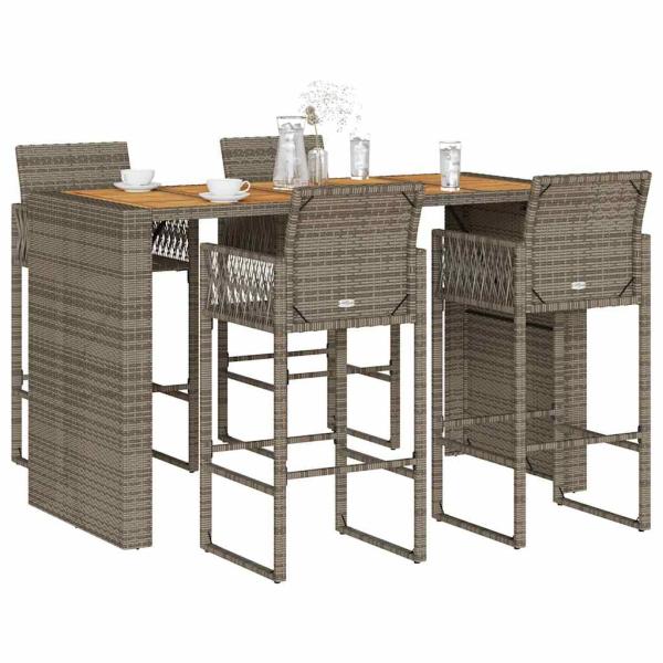 ARDEBO.de - 5-tlg. Gartenbar-Set ohne Kissen Grau Poly Rattan Akazie