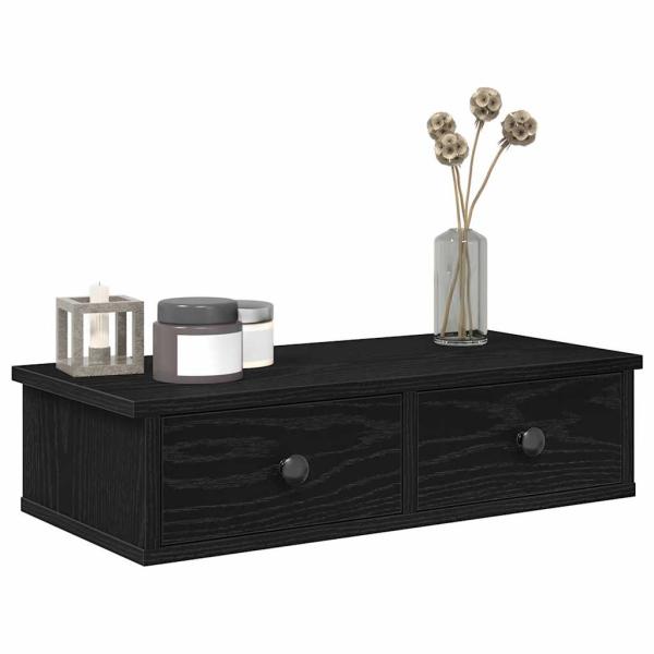 ARDEBO.de - Wandregal mit Schubladen Schwarz 60x25x15 cm Holzwerkstoff