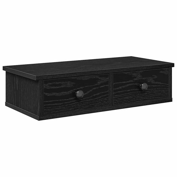 ARDEBO.de - Wandregal mit Schubladen Schwarz 60x25x15 cm Holzwerkstoff