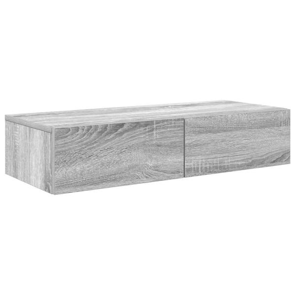 ARDEBO.de - Wandregal mit Schubladen Grau Sonoma 80x33x17 cm Holzwerkstoff