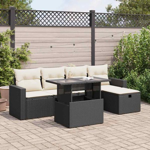 ARDEBO.de - 6-tlg. Garten-Sofagarnitur mit Kissen Schwarz Poly Rattan
