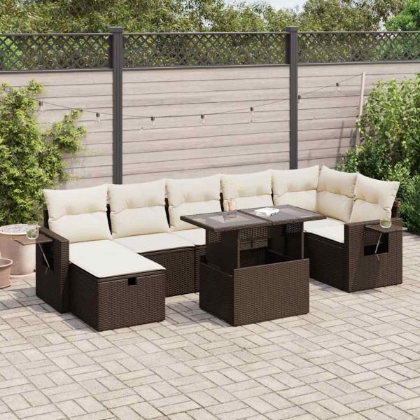 ARDEBO.de - 8-tlg. Garten-Sofagarnitur mit Kissen Braun Poly Rattan