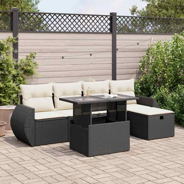 ARDEBO.de - 6-tlg. Garten-Sofagarnitur mit Kissen Schwarz Poly Rattan
