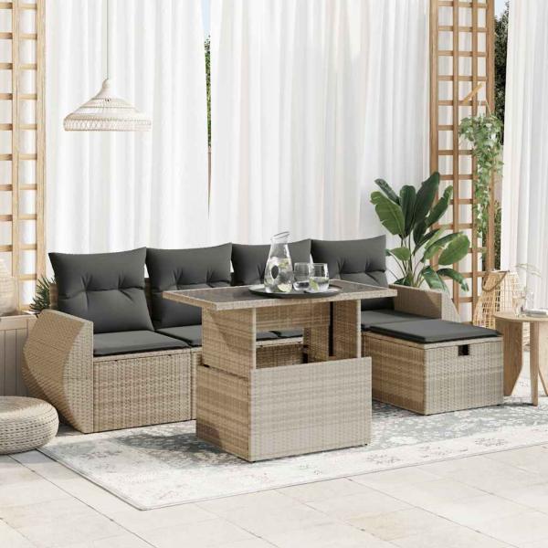 ARDEBO.de - 6-tlg. Garten-Sofagarnitur mit Kissen Hellgrau Poly Rattan