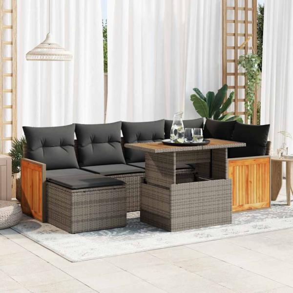 ARDEBO.de - 8-tlg. Garten-Sofagarnitur mit Kissen Grau Poly Rattan Akazie