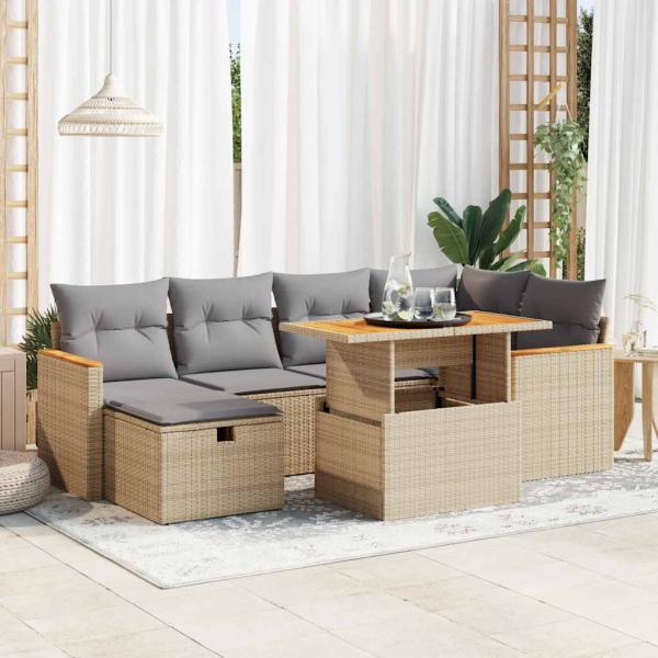 ARDEBO.de - 8-tlg. Garten-Sofagarnitur mit Kissen Beige Poly Rattan