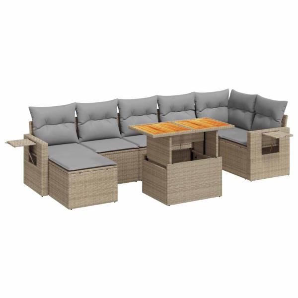 8-tlg. Garten-Sofagarnitur mit Kissen Beige Poly Rattan