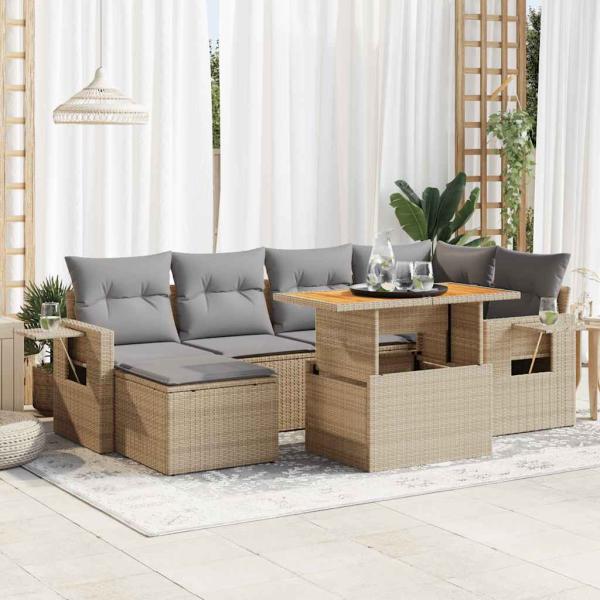 ARDEBO.de - 7-tlg. Garten-Sofagarnitur mit Kissen Beige Poly Rattan