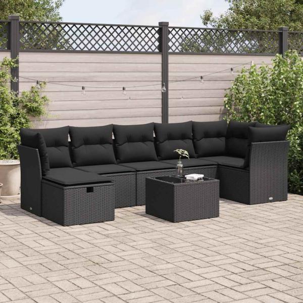 ARDEBO.de - 8-tlg. Garten-Sofagarnitur mit Kissen Schwarz Poly Rattan
