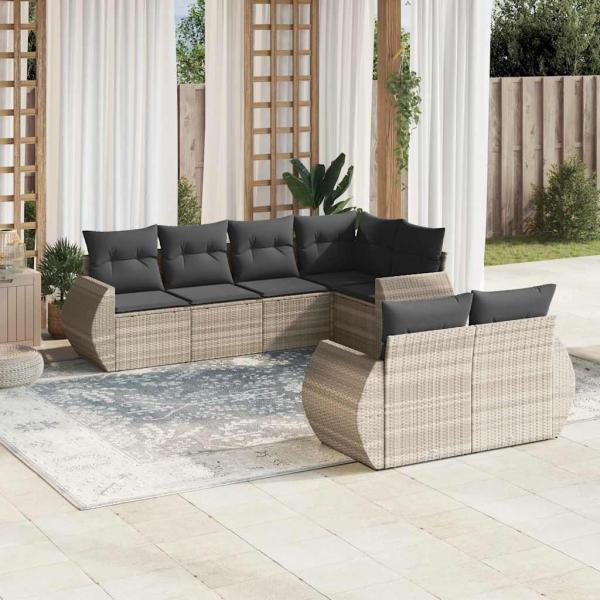 ARDEBO.de - 7-tlg. Garten-Sofagarnitur mit Kissen Hellgrau Poly Rattan