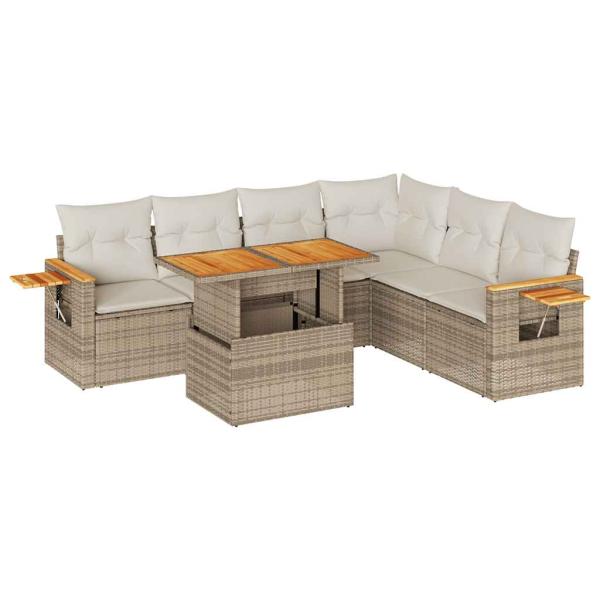 6-tlg. Garten-Sofagarnitur mit Kissen Beige Poly Rattan Akazie
