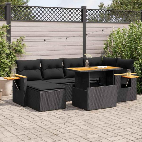 ARDEBO.de - 7-tlg. Garten-Sofagarnitur mit Kissen Schwarz Poly Rattan