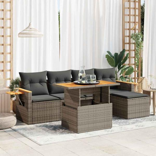 ARDEBO.de - 7-tlg. Garten-Sofagarnitur mit Kissen Grau Poly Rattan Akazie