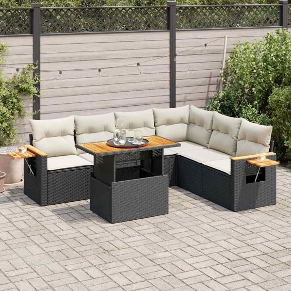 ARDEBO.de - 6-tlg. Garten-Sofagarnitur mit Kissen Schwarz Poly Rattan