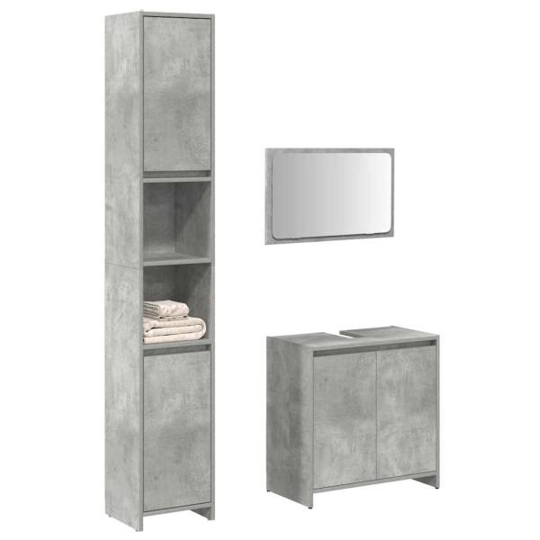ARDEBO.de - 3-tlg. Badmöbel-Set Betongrau Holzwerkstoff