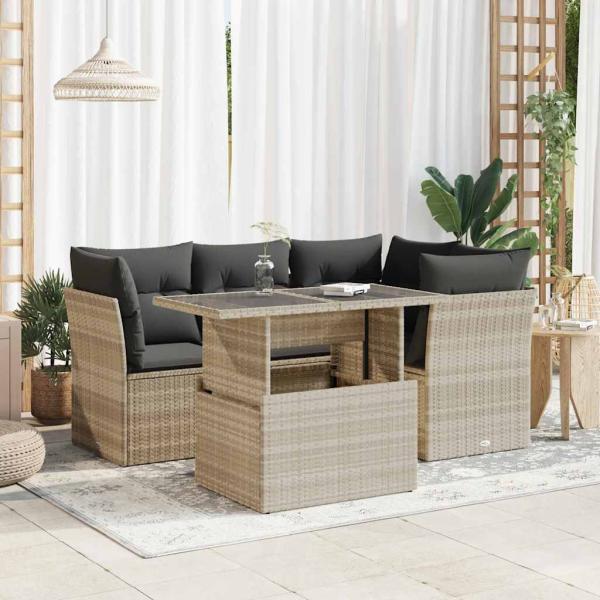 ARDEBO.de - 5-tlg. Garten-Sofagarnitur mit Kissen Hellgrau Poly Rattan