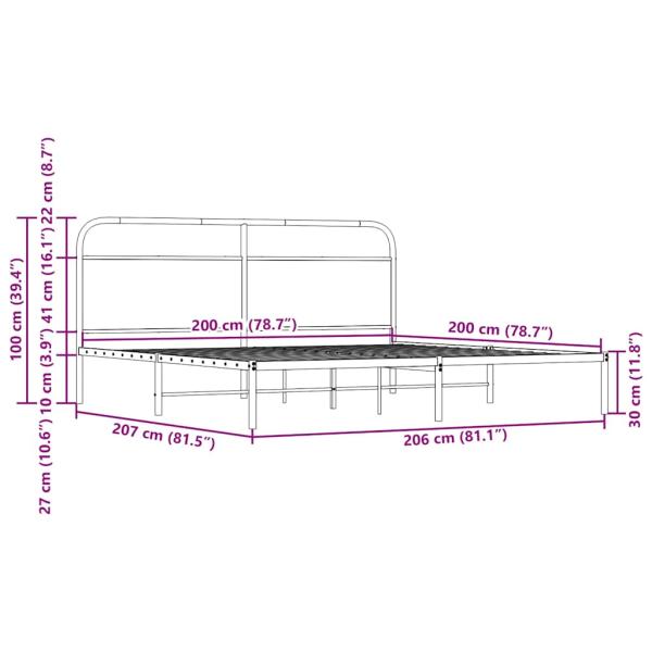 Metallbett ohne Matratze Räuchereiche 200x200 cm