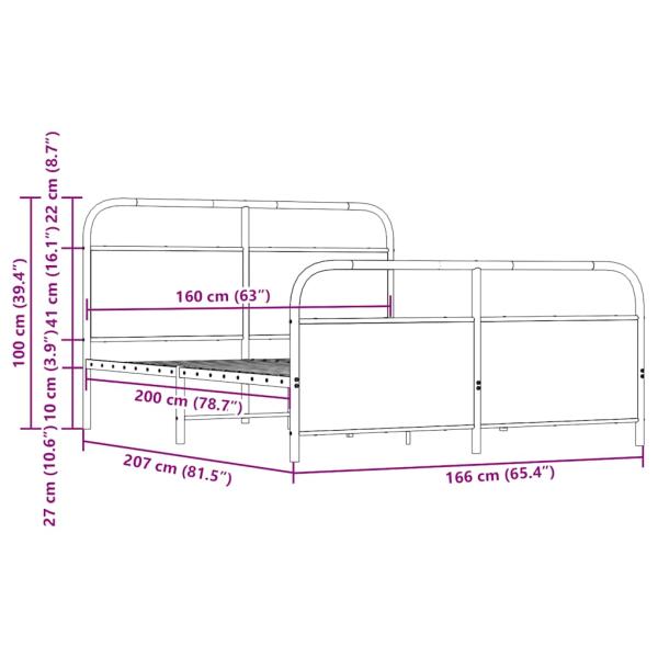 Metallbett ohne Matratze Räuchereiche 160x200 cm