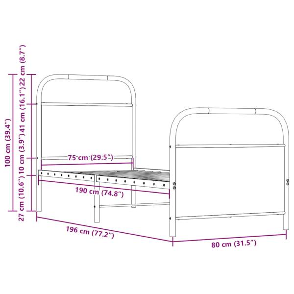 Bettgestell ohne Matratze 75x190 cm Sonoma-Eiche Holzwerkstoff