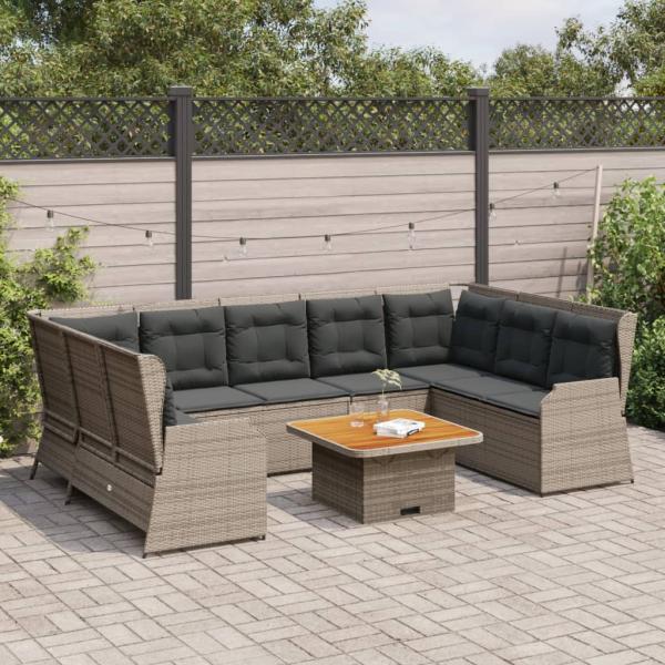 ARDEBO.de - 7-tlg. Garten-Lounge-Set mit Kissen Grau Poly Rattan