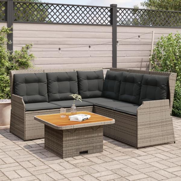 ARDEBO.de - 4-tlg. Garten-Lounge-Set mit Kissen Grau Poly Rattan