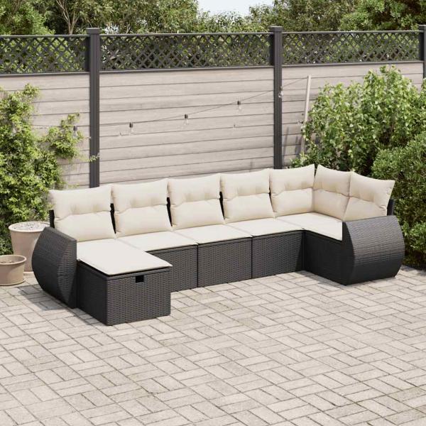 ARDEBO.de - 7-tlg. Garten-Sofagarnitur mit Kissen Schwarz Poly Rattan