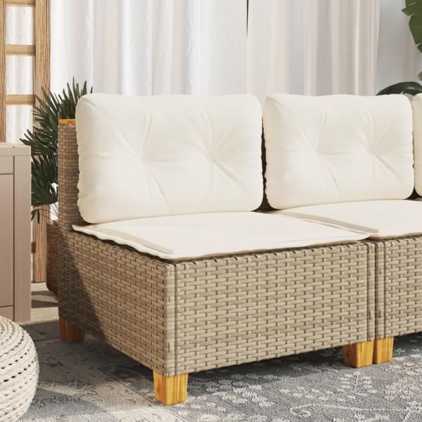 ARDEBO.de - Gartensofa ohne Armlehnen mit Kissen Beige Poly Rattan