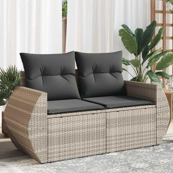 ARDEBO.de - Gartensofa mit Kissen 2-Sitzer Hellgrau Poly Rattan