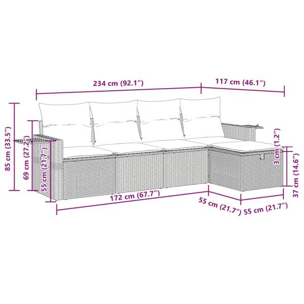 5-tlg. Garten-Sofagarnitur mit Kissen Braun Poly Rattan