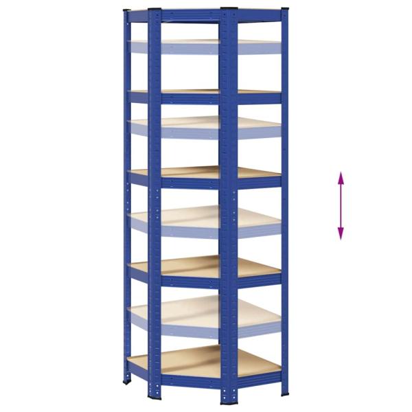 Eckregal mit 5 Böden Blau Stahl & Holzwerkstoff