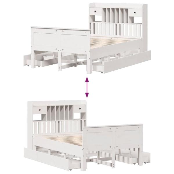 Massivholzbett mit Regal ohne Matratze Weiß 135x190 cm Kiefer