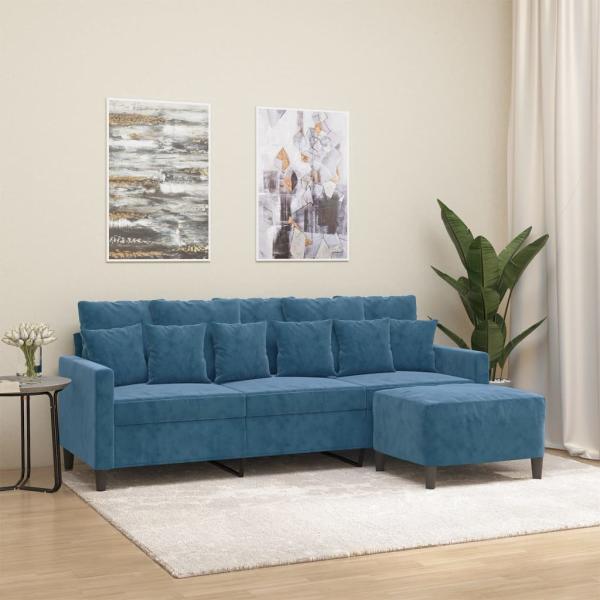 ARDEBO.de - 3-Sitzer-Sofa mit Hocker Blau 180 cm Samt