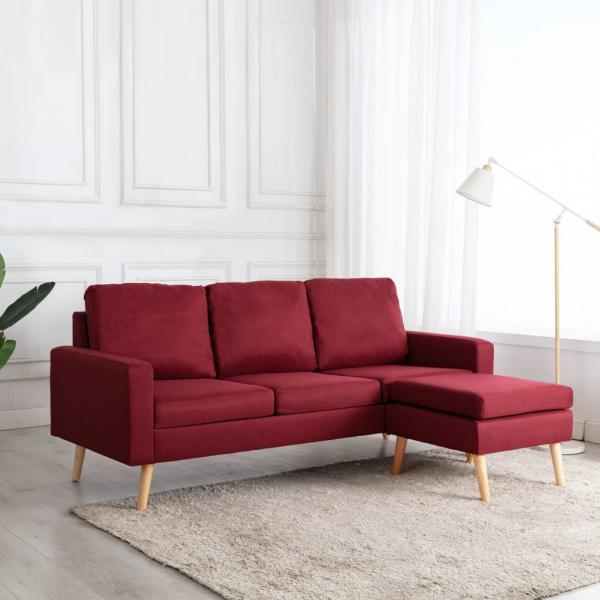 ARDEBO.de - 3-Sitzer-Sofa mit Hocker Weinrot Stoff