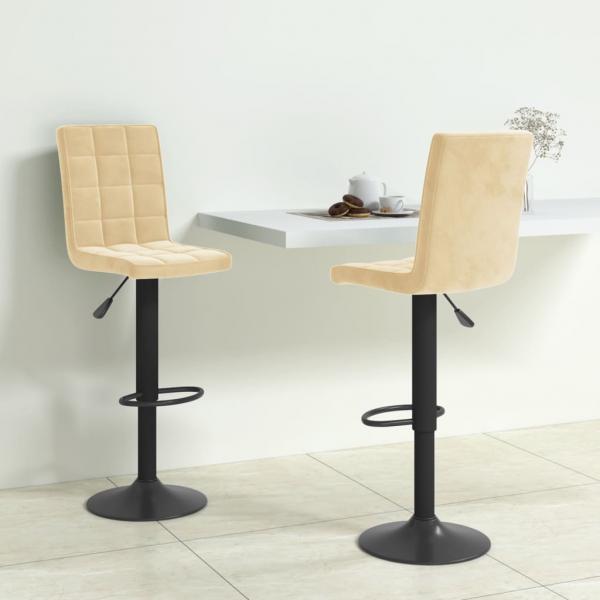 ARDEBO.de - Barhocker 2 Stk. Creme Samt