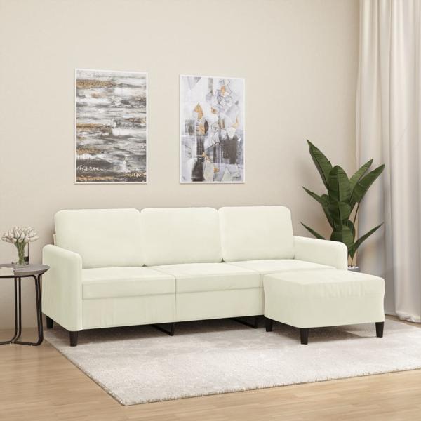 ARDEBO.de - 3-Sitzer-Sofa mit Hocker Creme 180 cm Samt