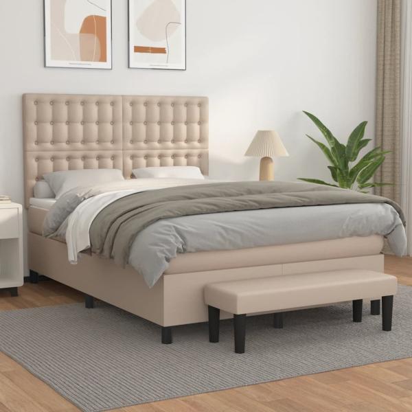 ARDEBO.de - Boxspringbett Matratze Cappuccino-Braun 140x190cm Kunstleder