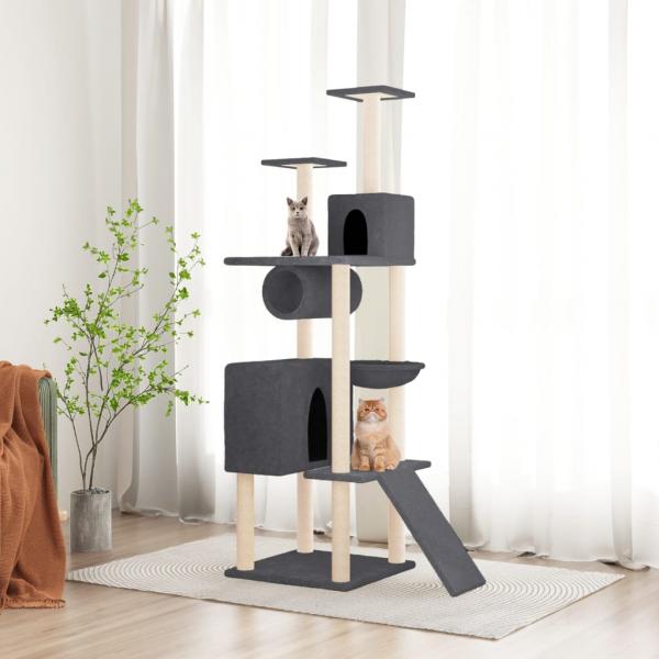 ARDEBO.de - Kratzbaum mit Sisal-Kratzsäulen Dunkelgrau 168 cm