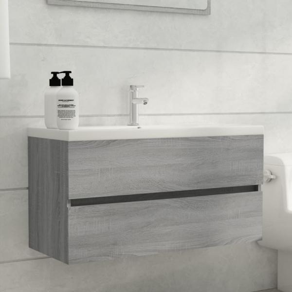 ARDEBO.de - Waschbeckenunterschrank Grau Sonoma 90x38,5x45 cm Holzwerkstoff