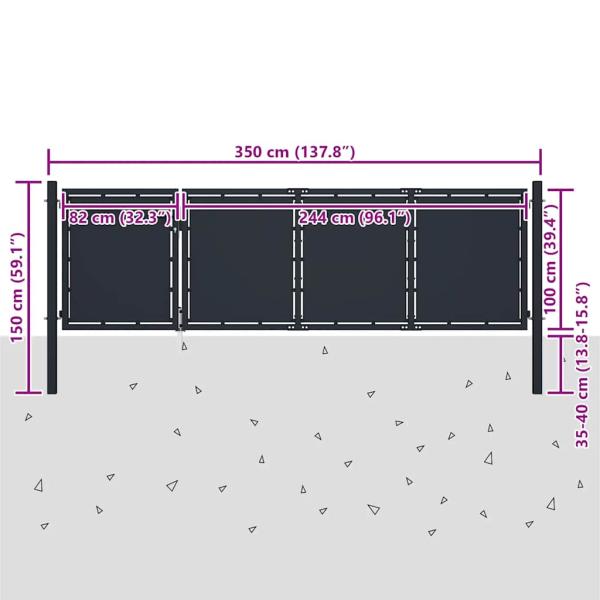 Gartentor Stahl 350 x 100 cm Anthrazit