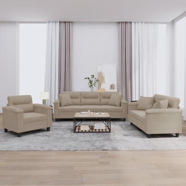ARDEBO.de - 3-tlg. Sofagarnitur mit Kissen Taupe Mikrofasergewebe