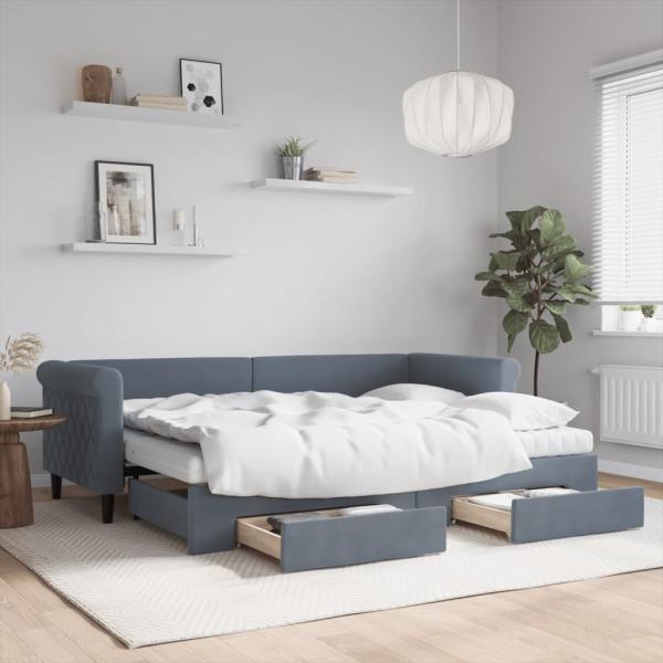 ARDEBO.de - Tagesbett Ausziehbar mit Schubladen Dunkelgrau 80x200 cm Samt