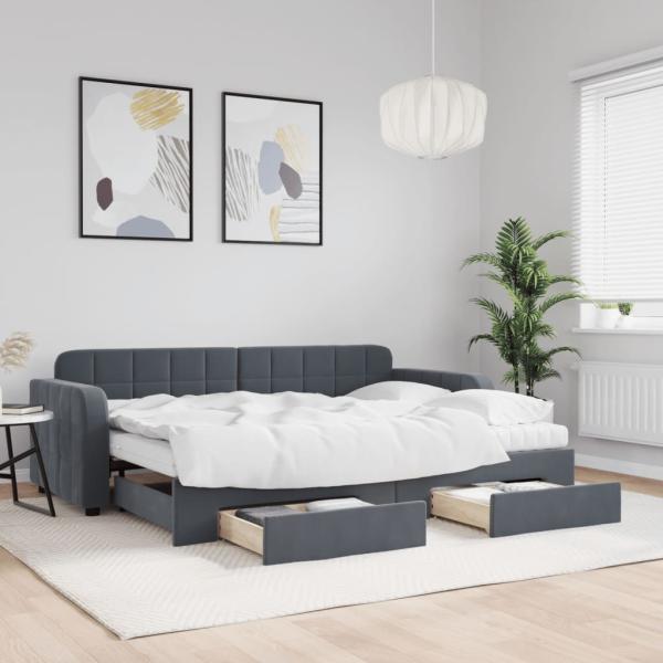 ARDEBO.de - Tagesbett Ausziehbar mit Schubladen Dunkelgrau 80x200 cm Samt