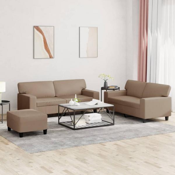 ARDEBO.de - 3-tlg. Sofagarnitur Cappuccino-Braun Kunstleder