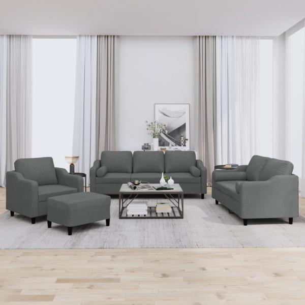 ARDEBO.de - 4-tlg. Sofagarnitur mit Kissen Dunkelgrau Stoff